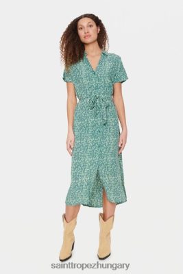 Budapest Saint Tropez | Saint Tropez blancasz ss ruha vádli hossz LP266D16 zsálya zöld blix vonalak nők